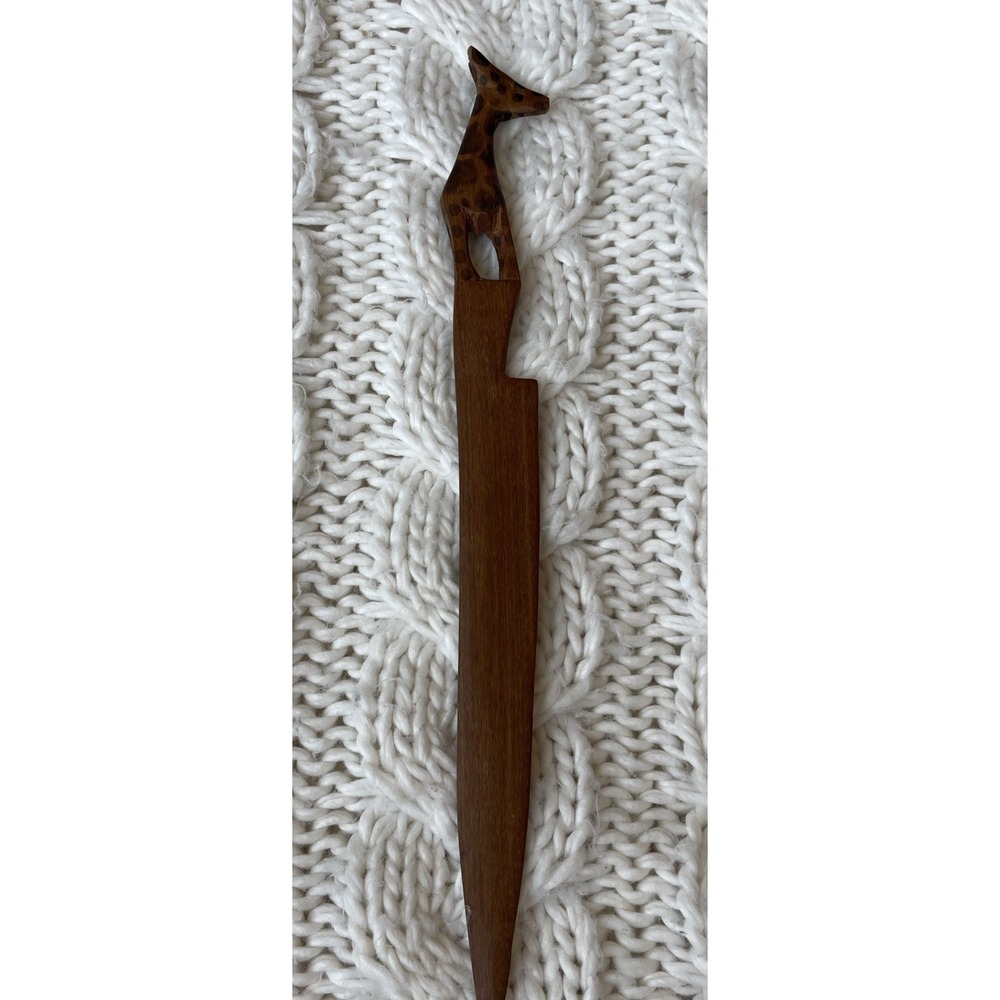 Vintage Hand-Carved Wooden Giraffe Letter Openers | Safari Office Decor